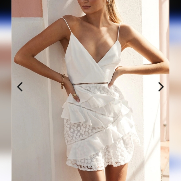 Selfie Leslie Taurus Floral Embroidery and Ruffle Trim Dress White - Picture 7 of 10